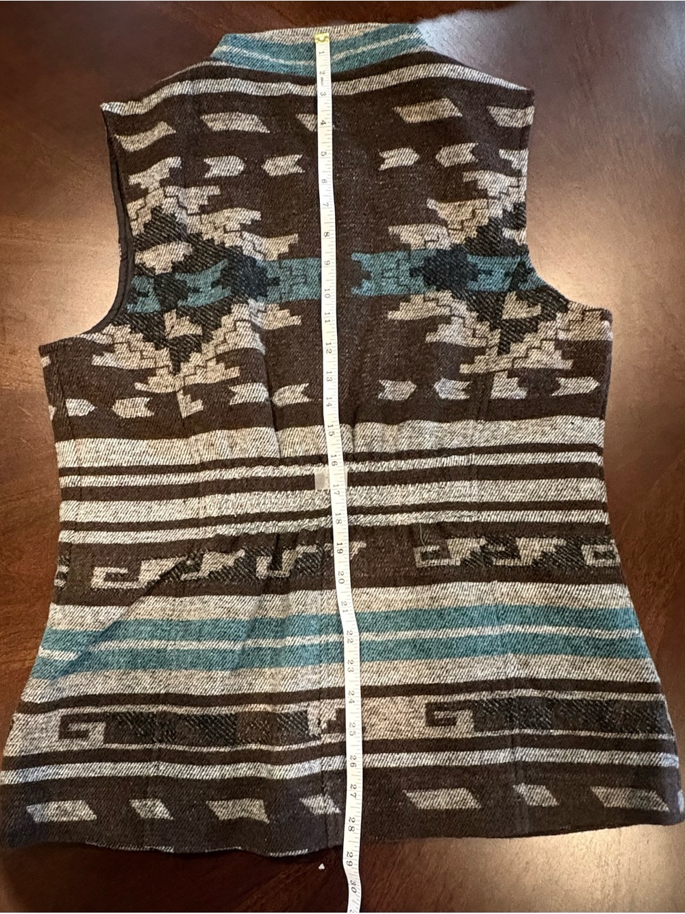 Sleeveless Zip-Front Wool Blend Vest in Brown & Teal - Picture 6 of 7